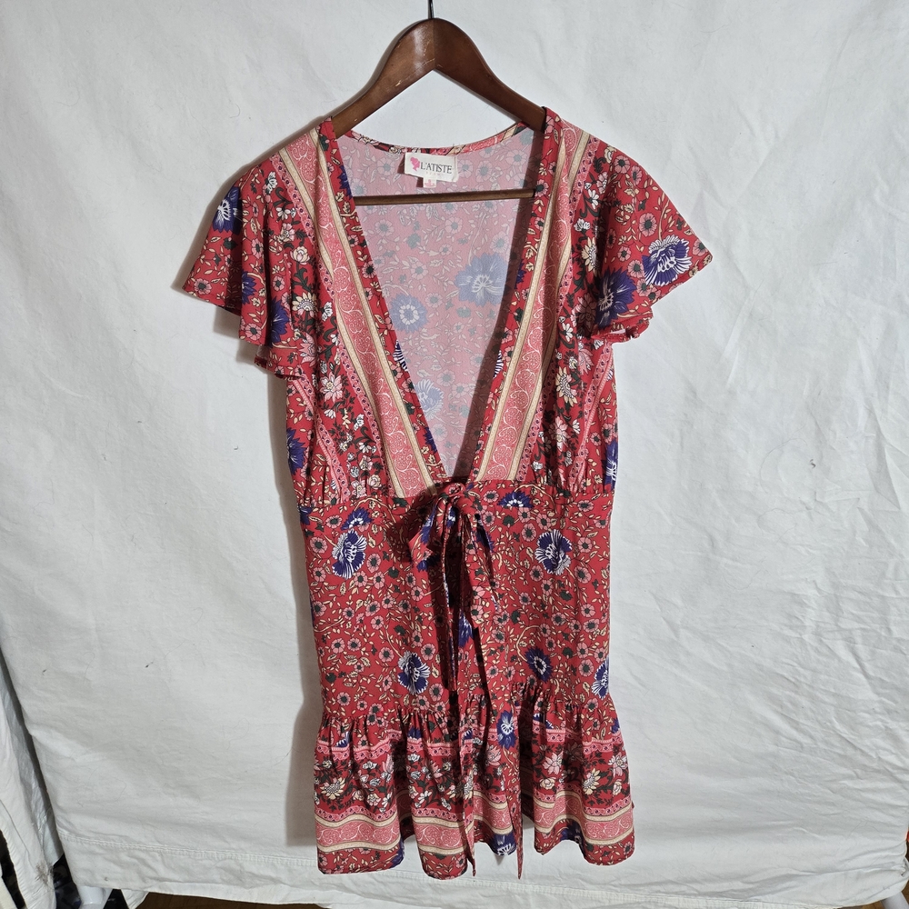 Red Floral V-Neck Dress